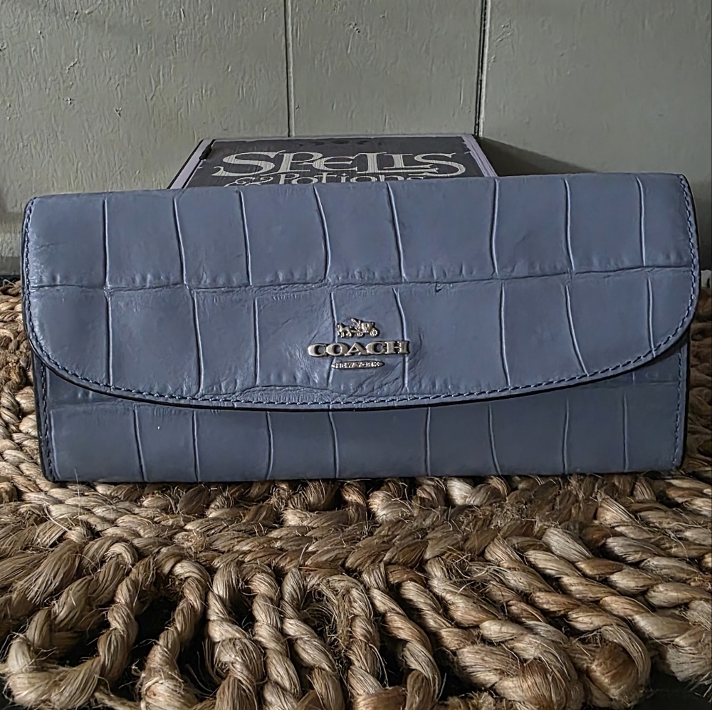 Coach Blue Croc-Embossed Women's Wallet